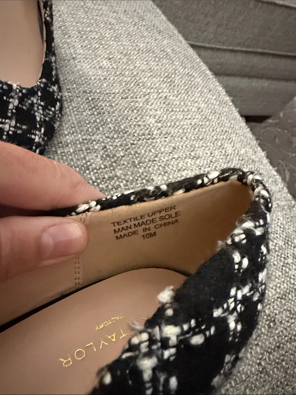 Ann Taylor Factory Tweed Plaid Block Heel Pumps Black White Pointed Toe Size 10
